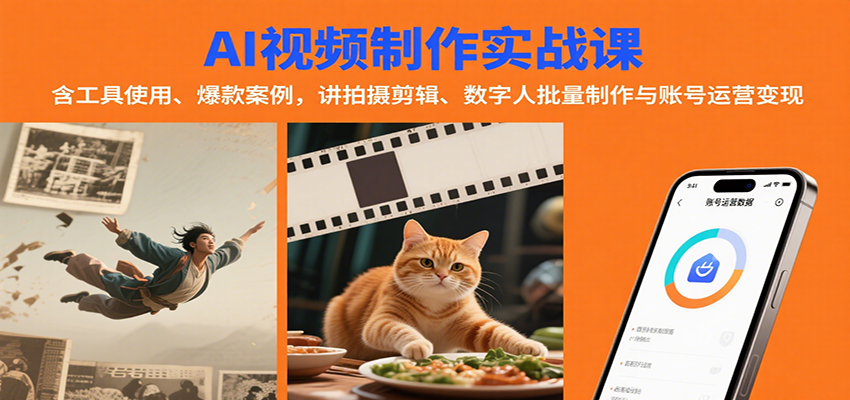 AI视频制作实战：含工具使用、爆款案例，讲拍摄剪辑、数字人批量制作与账号运营变现-巴叔叔资源网