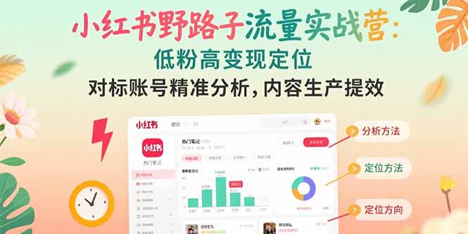 小红书野路子流量实战营：低粉高变现定位 对标账号精准分析 内容生产提效-巴叔叔资源网