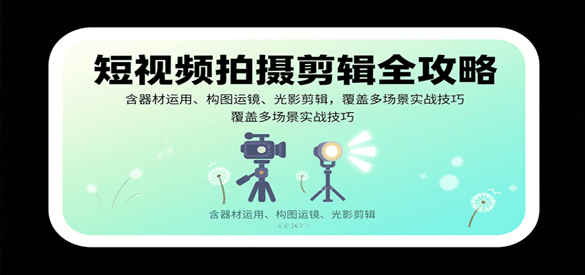 短视频拍摄剪辑全攻略：含器材运用、构图运镜、光影剪辑，覆盖多场景实战技巧-巴叔叔资源网
