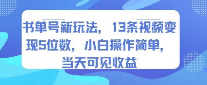 书单号新玩法，13条视频变现5位数，小白操作简单，当天可见收益-巴叔叔资源网