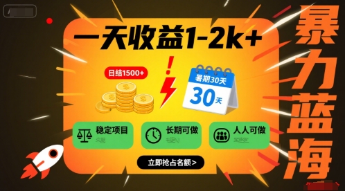 一天收益1-2k+ 稳定项目，暑期暴力蓝海项目，长期稳定，人人可做【揭秘】-巴叔叔资源网