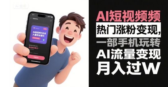 AI短视频热门涨粉变现，一部手机玩转AI流量变现，月入过W-巴叔叔资源网