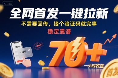 全网首发一键拉新项目，不需要回传，接个验证码就完事，稳定靠谱，一小时收益70+【揭秘】-巴叔叔资源网