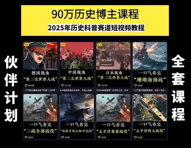 图片[1]-历史短视频赛道变现课，百集素材库应用，文案剪辑技巧，账号运营全案-巴叔叔资源网