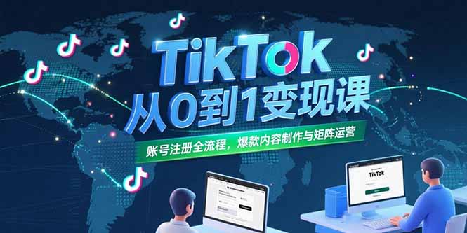 TikTok从0到1变现课，账号注册全流程，爆款内容制作与矩阵运营-巴叔叔资源网