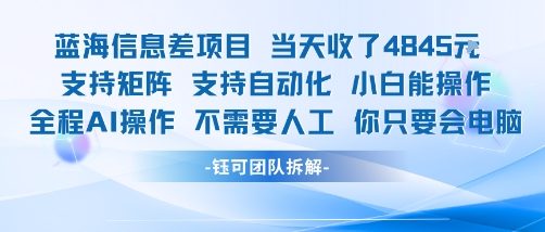 蓝海信息差项目当天收米1k+ 支持矩阵支持自动化小白能操作全程AI操作不需要人工你只要会电脑-巴叔叔资源网