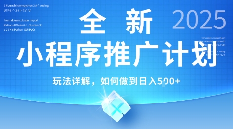 2025年最新小程序推广计划，简单操作，独家技术，日均5张+【揭秘】-巴叔叔资源网