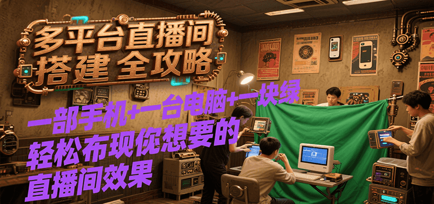 多平台直播间搭建全攻略，一部手机+一台电脑+一块绿布轻松实现你想要的直播间效果-巴叔叔资源网
