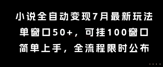 小说全自动变现7月玩法，单窗口50+，可挂100窗口，简单上手，全流程限时公布【揭秘】-巴叔叔资源网