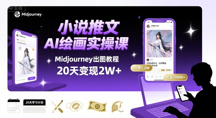 小说推文干货分享之AI绘画MJ出图实操课，用Midjourney做小说推文，20天挣2w-巴叔叔资源网