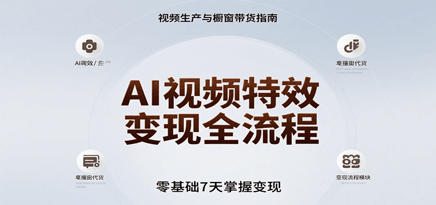 AI视频特效变现全流程，零基础7天掌握视频生产到橱窗带货变现-巴叔叔资源网