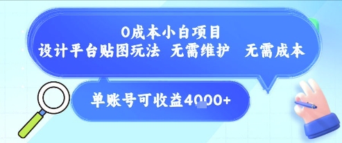 0成本小白项目，设计平台贴图玩法，无需维护，无需成本，单账号单月可产生收益4k+-巴叔叔资源网