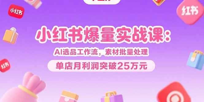 小红书爆量实战课：AI选品工作流，素材批量处理，单店月利润突破25万元-巴叔叔资源网