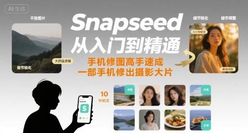 Snapseed从入门到精通，手机修图高手速成，一部手机就能修出摄影大片-巴叔叔资源网