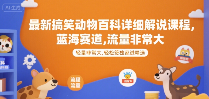 最新搞笑动物百科详细解说课程，蓝海赛道，流量非常大，轻松签独家进精选-巴叔叔资源网