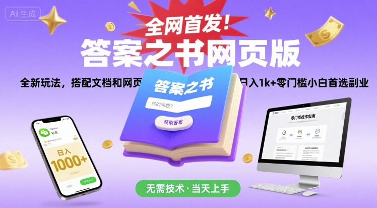 全网首发！答案之书网页版，全新玩法，搭配文档和网页，日入1k+零门槛小白首选副业【揭秘】-巴叔叔资源网