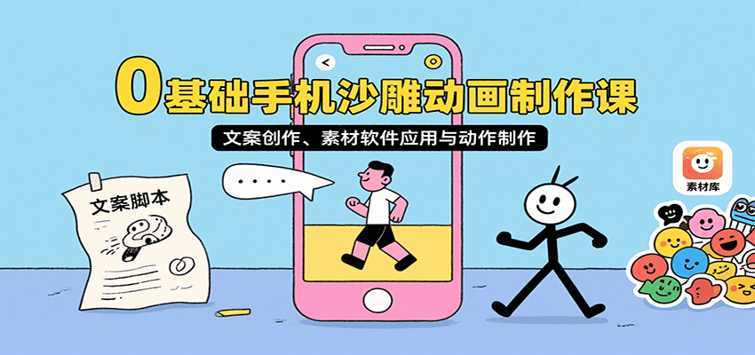 0基础手机沙雕动画制作课，文案创作、素材软件应用与动作制作-巴叔叔资源网