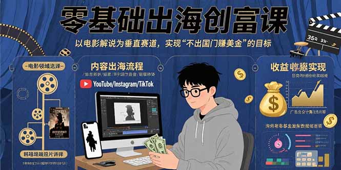 零基础出海创富课：以电影解说为垂直赛道，实现不出国门赚美金的目标-巴叔叔资源网