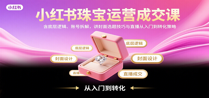 小红书珠宝运营成交课：含底层逻辑、账号拆解，讲封面选题技巧与直播从入门到转化策略-巴叔叔资源网