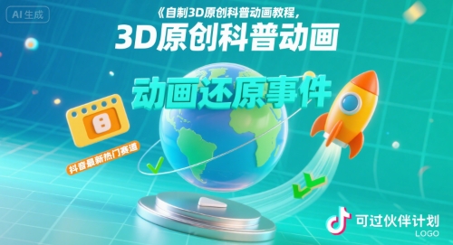自制3D原创科普动画教程，动画还原事件，抖音最新热门赛道，可过伙伴计划-巴叔叔资源网