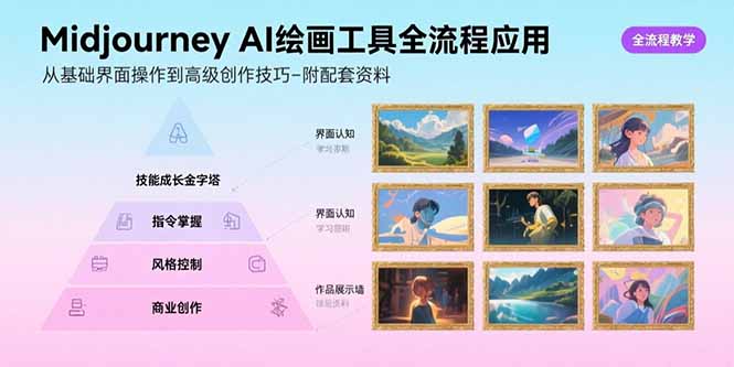 Midjourney AI绘画工具全流程应用，从基础界面操作到高级创作-附配套资料-巴叔叔资源网