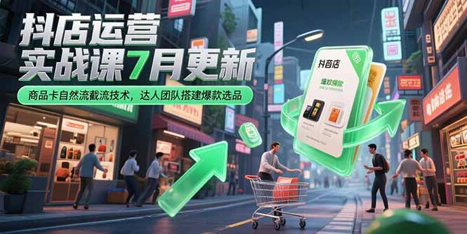 抖店运营实战课7月更新，商品卡自然流截流技术，达人团队搭建爆款选品-巴叔叔资源网
